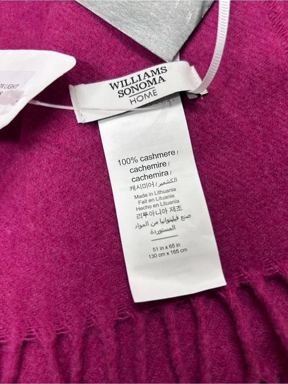 Williams Sonoma European Solid 100% Cashmere Throw Blanket Fringe 51